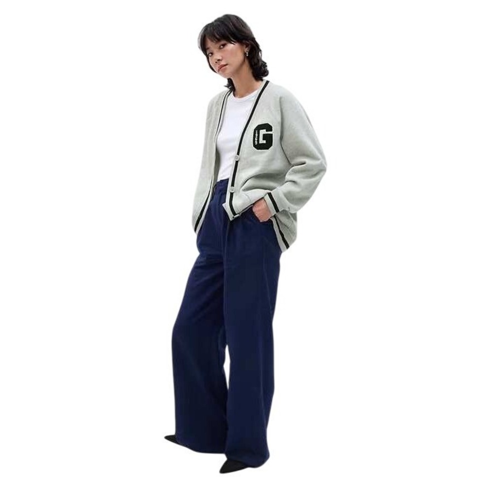 GAP Letterman's‎ V-Neck Button Sweatshirt Cardigan Gray S
